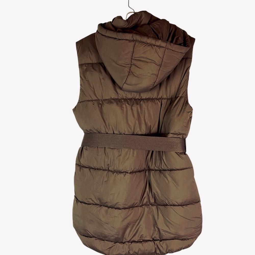 Zella Longline Hooded Zip Up Belted Puffer Vest Olive Green Women’s Sz XXS - Picture 11 of 14